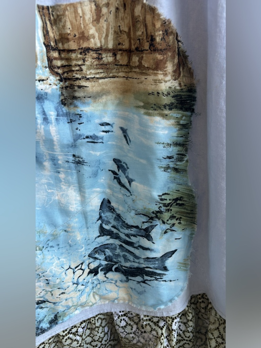 Romantic Garden Long Linen Blend Maxi Skirt Lace Trim Ruffle Print Patchwork - Picture 7 of 11